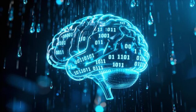 digital binary rainfall brain silhouette information perfect for world thinking day