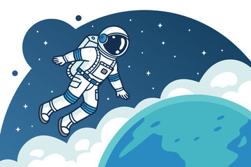 Astronaut Above Earth Blue Glow