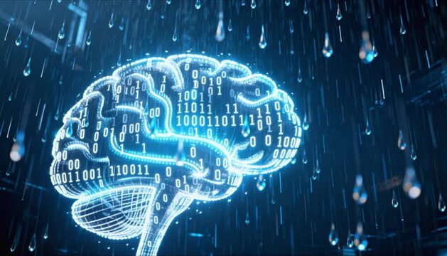 digital binary rainfall brain silhouette information perfect for world thinking day