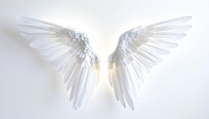 Fototapeta premium Abstract White Wings Sculpted on White Wall with Soft Backlighting and Pixelated Details