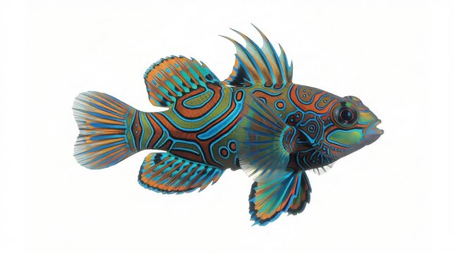 Colorful Mandarin Dragonet Fish With Intricate Blue and Orange Pattern For Aquarium Photography