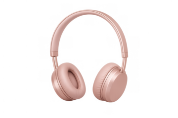 Pink wireless over-ear bluetooth headphones for music, communication, and podcast listening, isolated on a transparent background