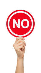 Hand holding no sign isolated on transparent background