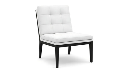 Modern white tufted dining chair with black legs