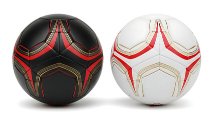 Obraz premium Pair of soccer balls with red and gold accents