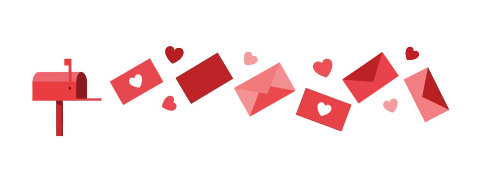 Red mailbox with pink love letter envelopes and hearts floating for Valentine's Day communication concept vector illustration