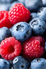 blueberries and raspberries isolated on white background
