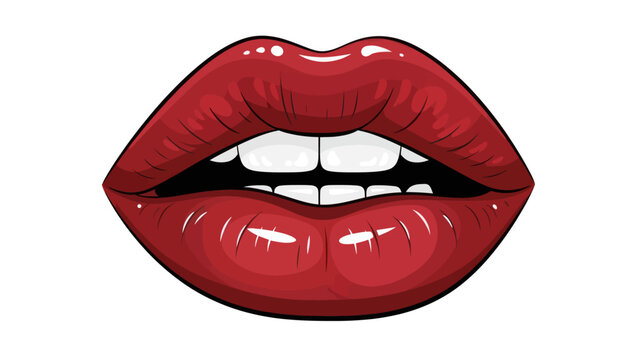 Glossy Red Lips with White Teeth, Open Mouth, Sexy Smile, Fashion Beauty