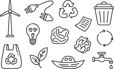 Fototapeta premium Ecology doodle collection for environment protection and sustainable resource use