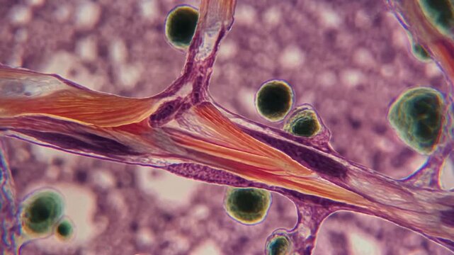 Microscopic view of fungal hyphae with spores in a petri dish, used for medical or scientific research purposes