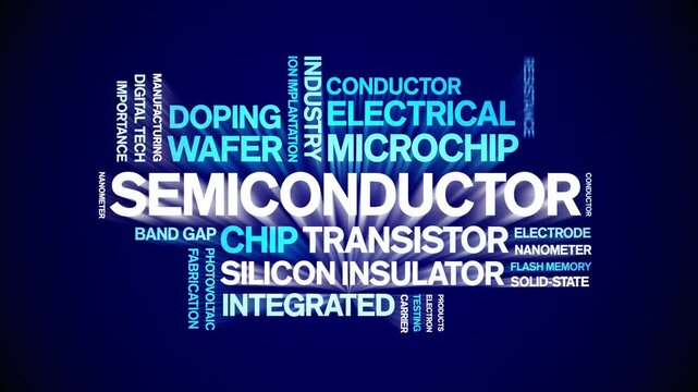 Semiconductor animated word cloud-text design animation tag kinetic typography seamless loop.