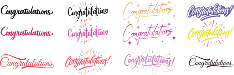 Fotobehang Positive Typography Congratulations text icon set, calligraphy “Congratulations”, elegant typography design, hand-drawn congratulations, script font illustration, decorative text design, stylish congratulations.  © ZK Vectors