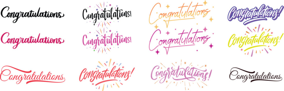 Congratulations text icon set, calligraphy &ldquo;Congratulations&rdquo;, elegant typography design, hand-drawn congratulations, script font illustration, decorative text design, stylish congratulations.