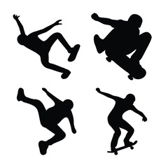 Dynamic skateboarder silhouettes capturing various tricks and motion against a white background © Samad02