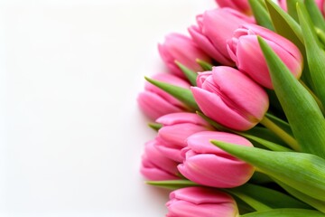 Obraz premium Vibrant pink tulips arranged on a bright white background
