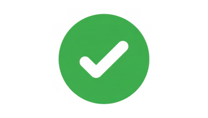 Green checkmark tick symbol isolated on a transparent background