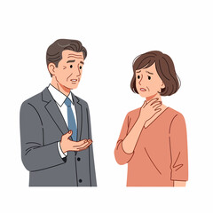 Businessman consoling upset woman workplace stress corporate support.