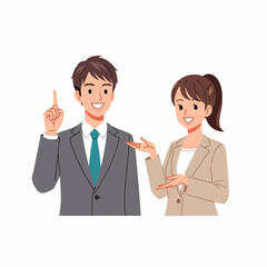 Fototapeta premium smiling business couple pointing upwards together.