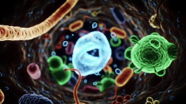 Colorful bacteria, virus, microbe organism illustration. Science, medicine, microbiology concept of various cells, viruses.