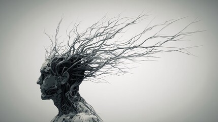 High-end surreal human emotion visualization, minimal editorial background, copy space