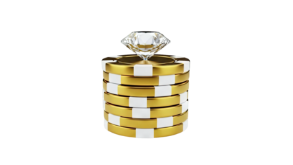 Stack of Golden Casino Chips with Diamond
