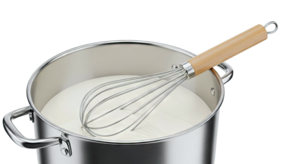 Whisk in a Saucepan with Creamy Liquid