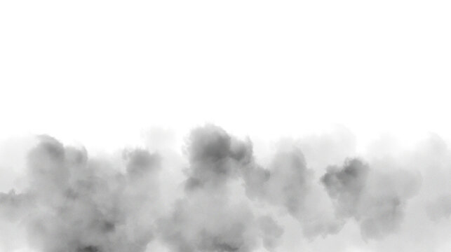 White grey smoke overlay isolated on transparent background, realistic cinematic fog