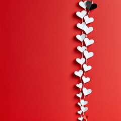 Minimalist Red Background with White Paper Hearts Garland for Valentine's Day Love