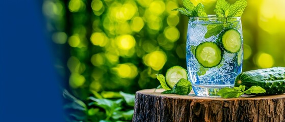 Refreshing Cucumber Mint Infused Detox Water Drink with Ice and Fresh Ingredients