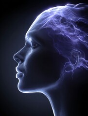 Human connection beyond language visualized as abstract light forms, copy space