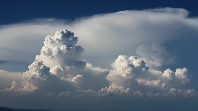 Towering Cumulus Clouds Rolling Against Blue Sky