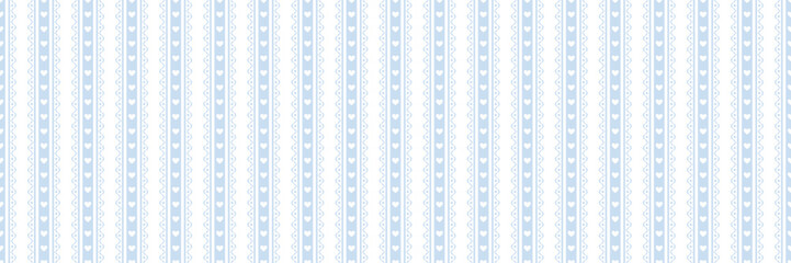 Blue heart lacy vertical stripes wide seamless repeat banner