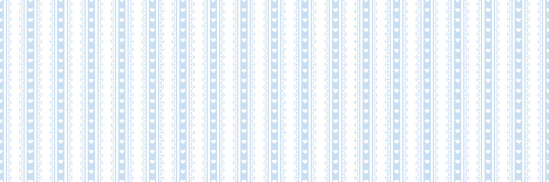 Blue heart lacy vertical stripes wide seamless repeat banner