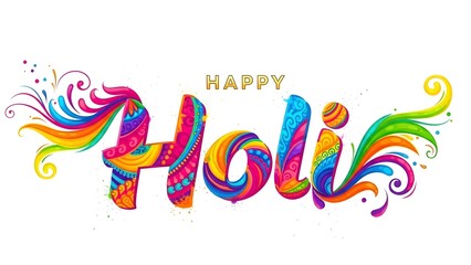 Vibrant happy holi celebration background with colorful swirls and text