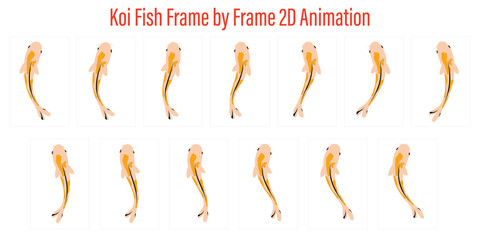 Seamless Loopable Fish Swimming 2D Animation Vector, Top View Motion Illustration, Flat Aquatic Design, Editable Marine Vector Elements, Ocean Pond Water Animation, Infographics Graphic Set