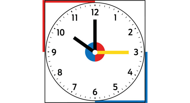 Colorful Analog Clock Face with Hands.