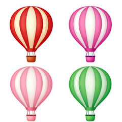 Four colorful striped hot air balloons