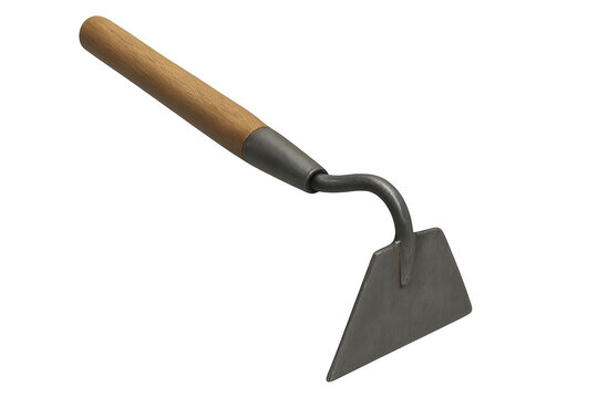 Hand hoe gardening tool with wooden handle and steel blade