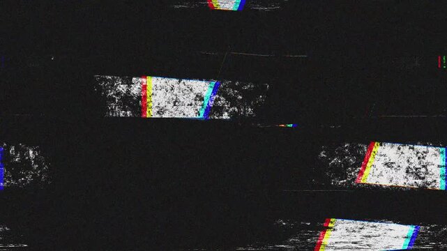 Glitchy TV and computer screen with colorful noise, VHS no signal static, RGB split glitch, broadcasting error, and damaged screen distortion.