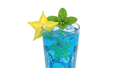 Blue Cocktail with Starfruit and Mint