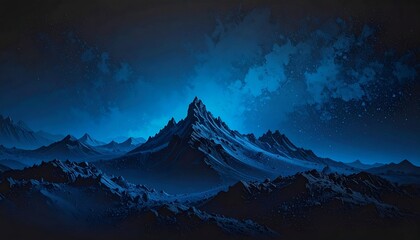 Bleak, dark mountain range under a starry sky. Digitally painted