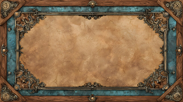 Four corner fantasy frame for dnd widget with empty center space and decorative corner elements