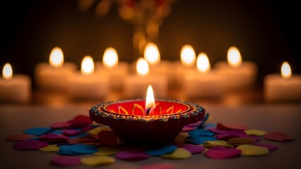 Vibrant holi celebration with colorful petals and warm lighting