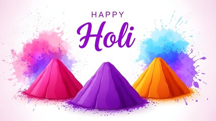 Vibrant happy holi celebrations with colorful powder piles