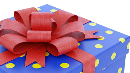 Blue Gift Box with Red Ribbon and Yellow Polka Dots