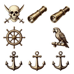 Vintage pirate symbols and nautical elements collection