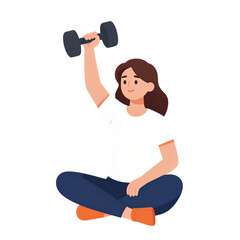 Woman in white shirt lifting a dumbbell