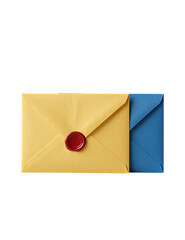 Yellow and blue envelopes with red wax seal
