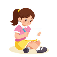 Young girl in school uniform reading a paper