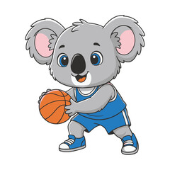 Koala bear playing basketball with ball in blue uniform and sneakers icon © JAWADUL